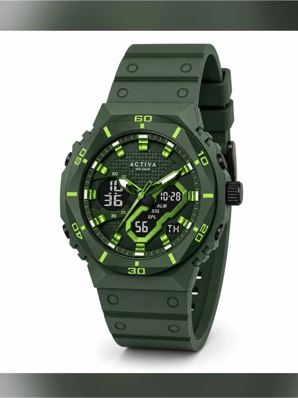 NEW! ACTIVA Men's Green Sport Watch with Neon Accents